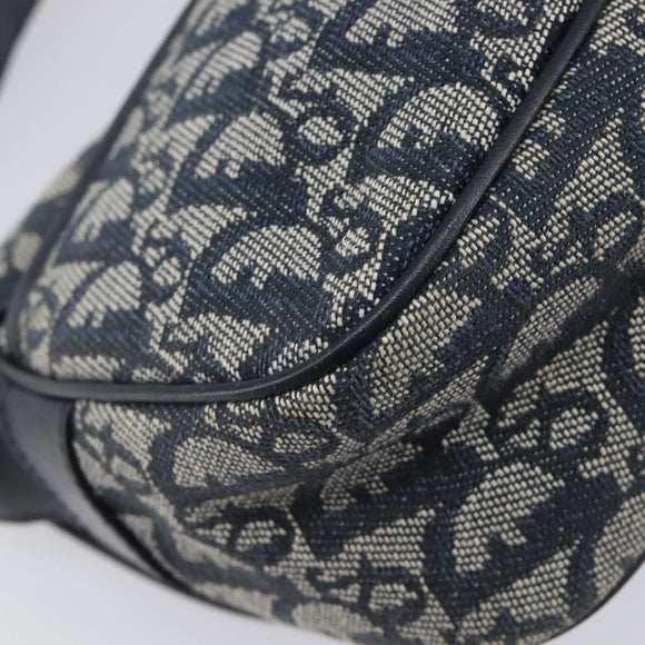 Christian Dior Trotter Canvas Shoulder Bag Navy Gold Auth mr3205A