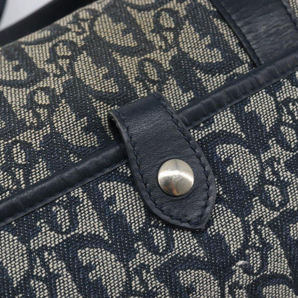 Christian Dior Trotter Canvas Shoulder Bag Navy Gold Auth mr3205A