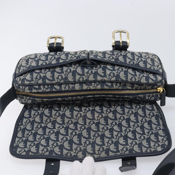 Christian Dior Trotter Canvas Shoulder Bag Navy Gold Auth mr3205A