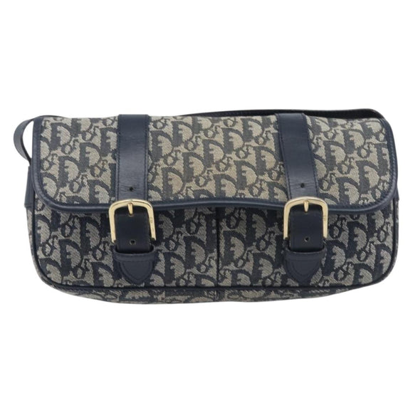 Christian Dior Trotter Canvas Shoulder Bag Navy Gold Auth mr3205A