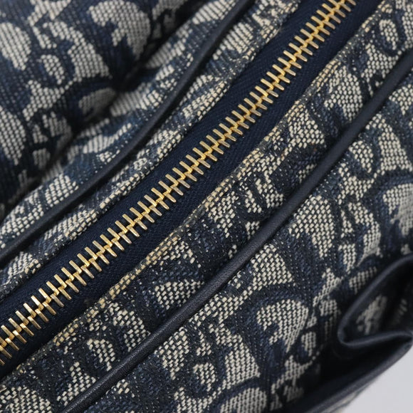 Christian Dior Trotter Canvas Shoulder Bag Navy Gold Auth mr3205A