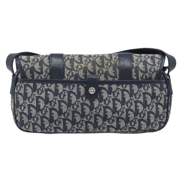 Christian Dior Trotter Canvas Shoulder Bag Navy Gold Auth mr3205A