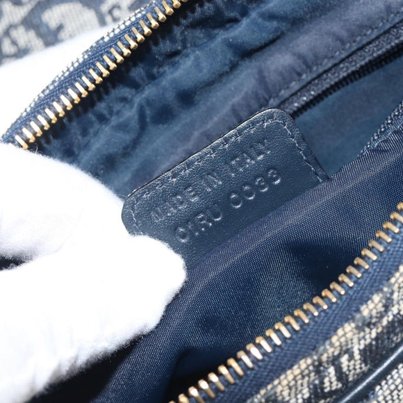 Christian Dior Trotter Canvas Shoulder Bag Navy Gold Auth mr3205A