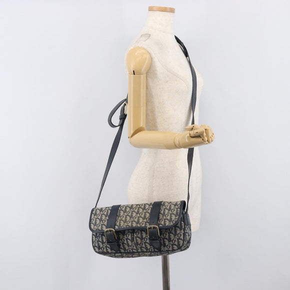 Christian Dior Trotter Canvas Shoulder Bag Navy Gold Auth mr3205A