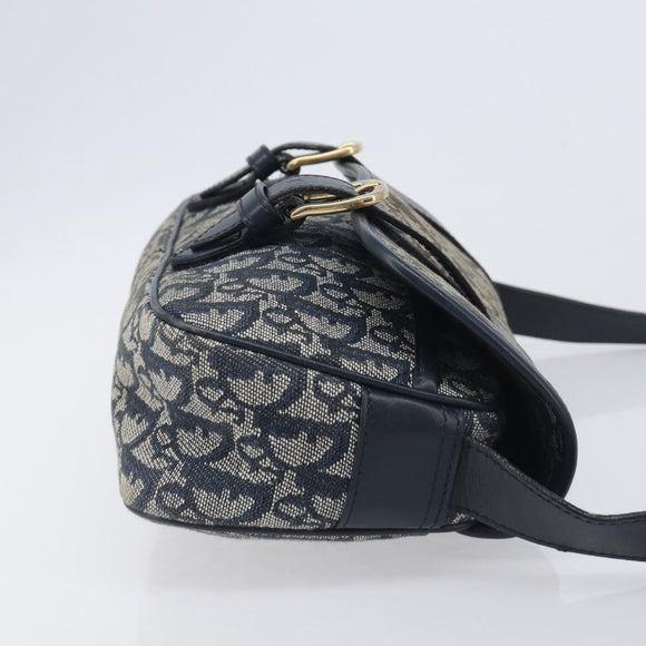 Christian Dior Trotter Canvas Shoulder Bag Navy Gold Auth mr3205A