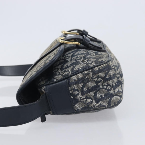 Christian Dior Trotter Canvas Shoulder Bag Navy Gold Auth mr3205A