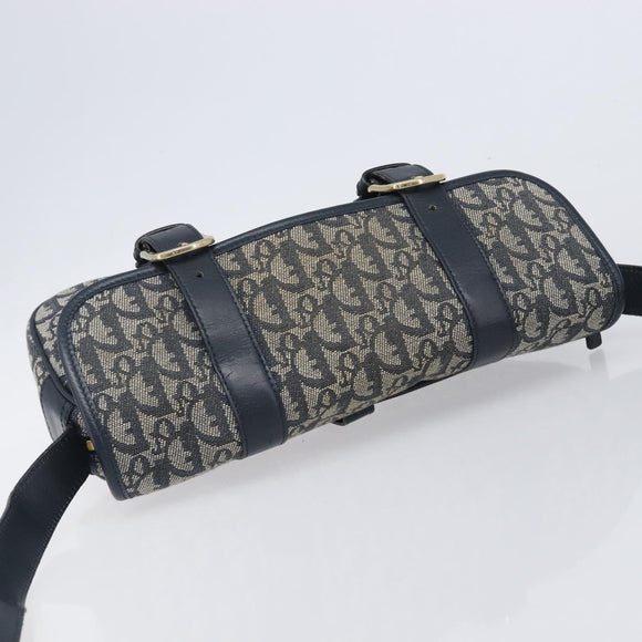 Christian Dior Trotter Canvas Shoulder Bag Navy Gold Auth mr3205A