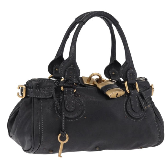 Chloe Paddington Hand Bag Leather Black Gold Silver Auth mr3207V