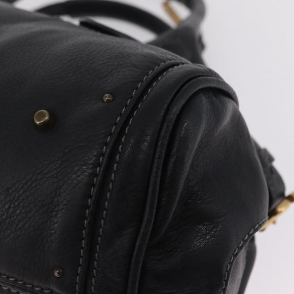 Chloe Paddington Hand Bag Leather Black Gold Silver Auth mr3207V