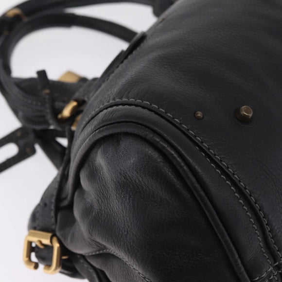 Chloe Paddington Hand Bag Leather Black Gold Silver Auth mr3207V