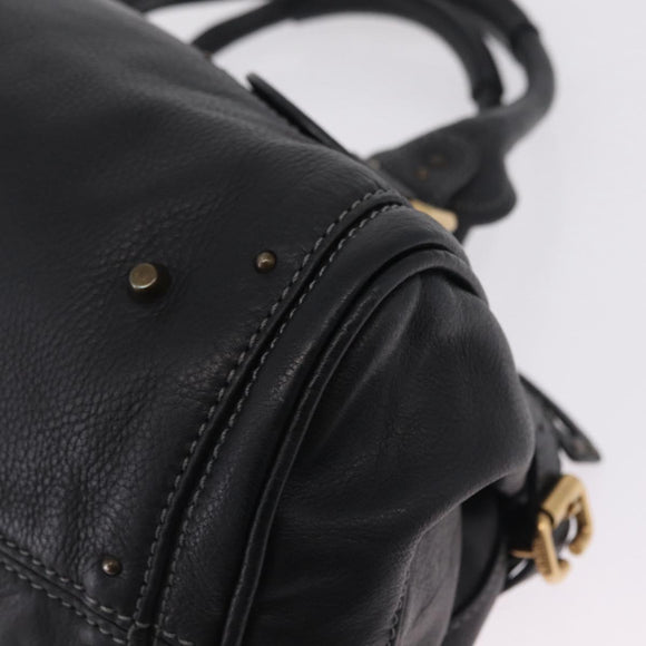Chloe Paddington Hand Bag Leather Black Gold Silver Auth mr3207V