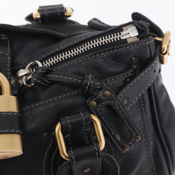 Chloe Paddington Hand Bag Leather Black Gold Silver Auth mr3207V