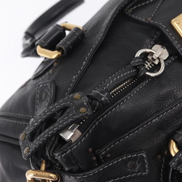 Chloe Paddington Hand Bag Leather Black Gold Silver Auth mr3207V