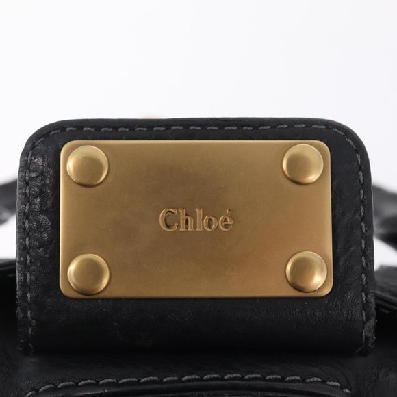 Chloe Paddington Hand Bag Leather Black Gold Silver Auth mr3207V