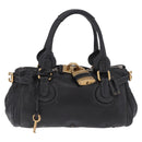 Chloe Paddington Hand Bag Leather Black Gold Silver Auth mr3207V-2