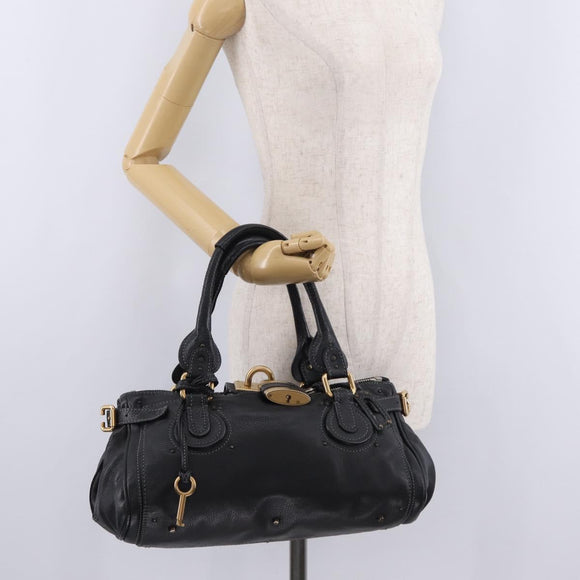Chloe Paddington Hand Bag Leather Black Gold Silver Auth mr3207V