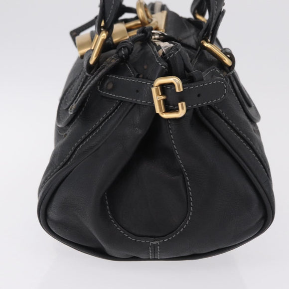 Chloe Paddington Hand Bag Leather Black Gold Silver Auth mr3207V