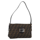 FENDI Zucca Canvas Mamma Baguette Shoulder Bag Brown Black Auth mr3209V-1