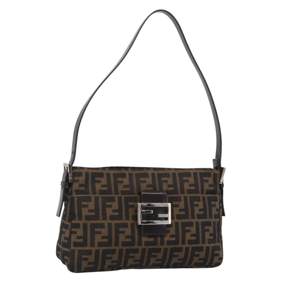 FENDI Zucca Canvas Mamma Baguette Shoulder Bag Brown Black Auth mr3209V