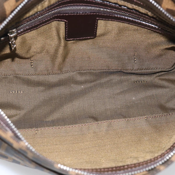 FENDI Zucca Canvas Mamma Baguette Shoulder Bag Brown Black Auth mr3209V