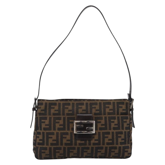 FENDI Zucca Canvas Mamma Baguette Shoulder Bag Brown Black Auth mr3209V