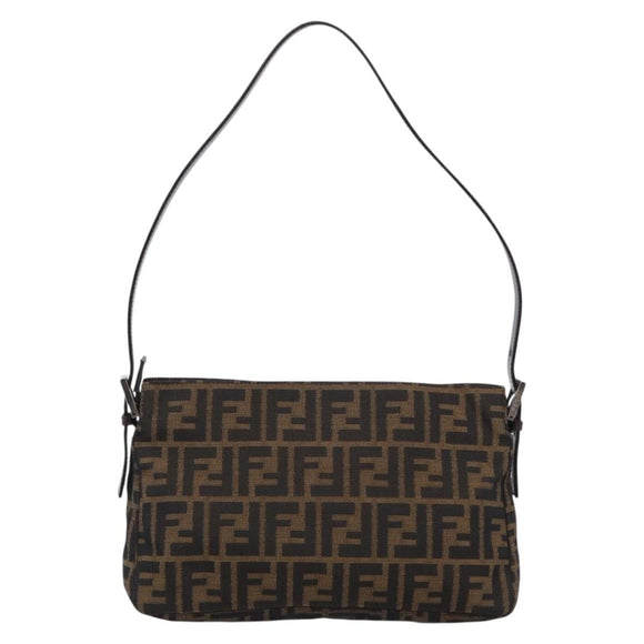 FENDI Zucca Canvas Mamma Baguette Shoulder Bag Brown Black Auth mr3209V