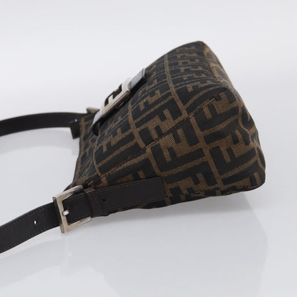 FENDI Zucca Canvas Mamma Baguette Shoulder Bag Brown Black Auth mr3209V
