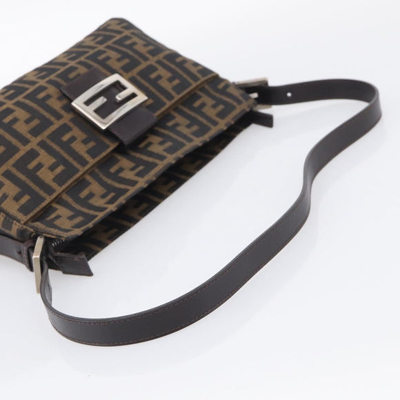 FENDI Zucca Canvas Mamma Baguette Shoulder Bag Brown Black Auth mr3209V