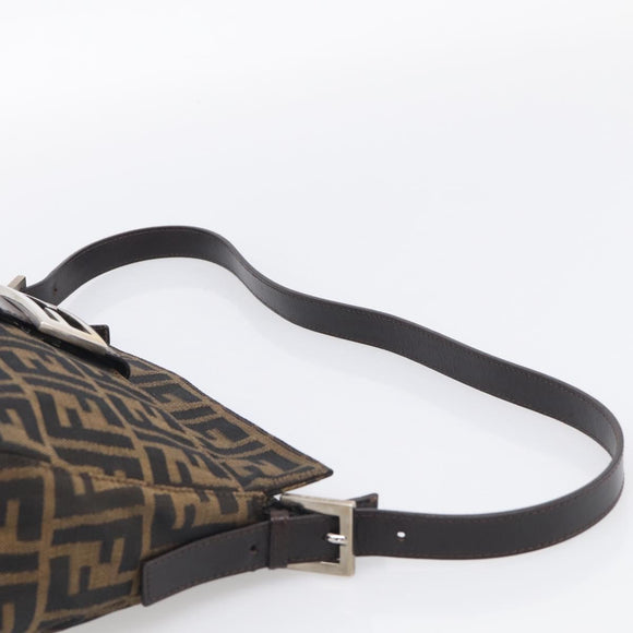FENDI Zucca Canvas Mamma Baguette Shoulder Bag Brown Black Auth mr3209V
