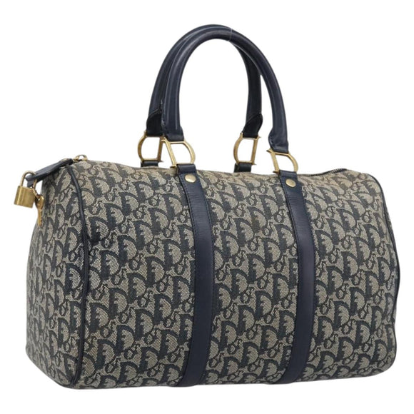 Christian Dior Trotter Canvas Hand Bag Navy Gold Auth mr3210