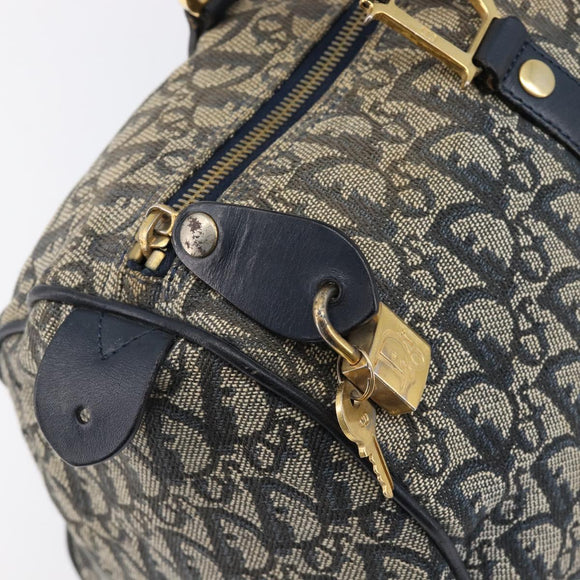 Christian Dior Trotter Canvas Hand Bag Navy Gold Auth mr3210