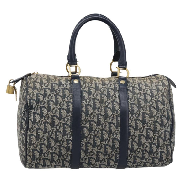 Christian Dior Trotter Canvas Hand Bag Navy Gold Auth mr3210