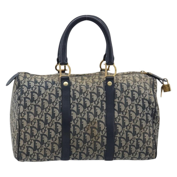 Christian Dior Trotter Canvas Hand Bag Navy Gold Auth mr3210