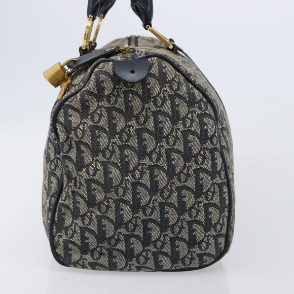 Christian Dior Trotter Canvas Hand Bag Navy Gold Auth mr3210