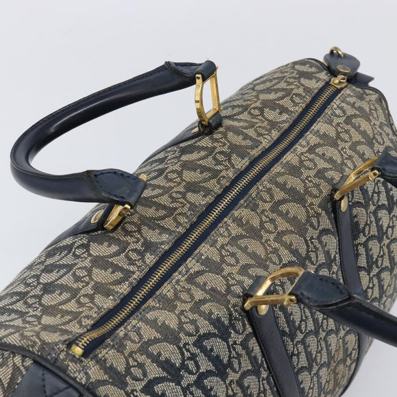 Christian Dior Trotter Canvas Hand Bag Navy Gold Auth mr3210