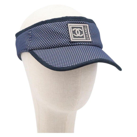 CHANEL Sports Sun Visor pile Navy CC Auth mr3212