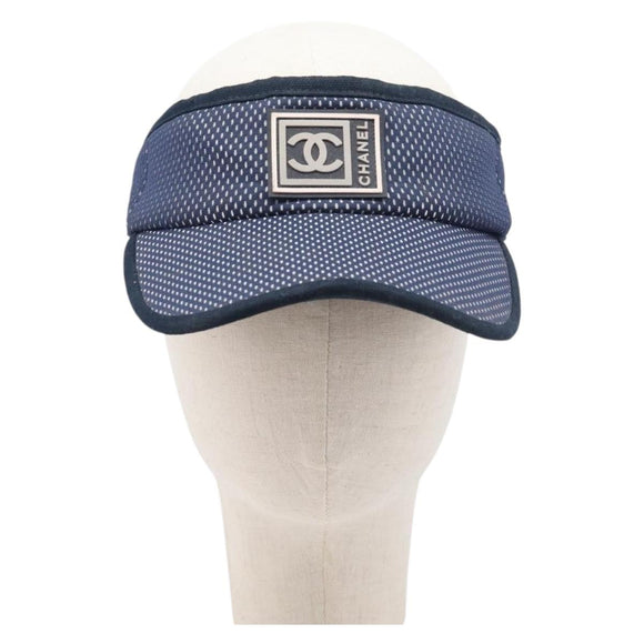 CHANEL Sports Sun Visor pile Navy CC Auth mr3212