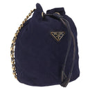 PRADA Chain Shoulder Bag Nylon Navy Gold Auth mr3213-1