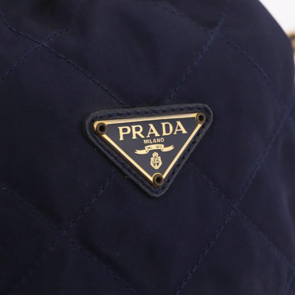 PRADA Chain Shoulder Bag Nylon Navy Gold Auth mr3213