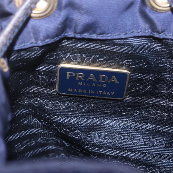 PRADA Chain Shoulder Bag Nylon Navy Gold Auth mr3213