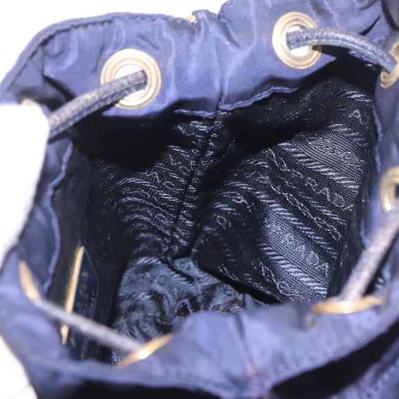 PRADA Chain Shoulder Bag Nylon Navy Gold Auth mr3213