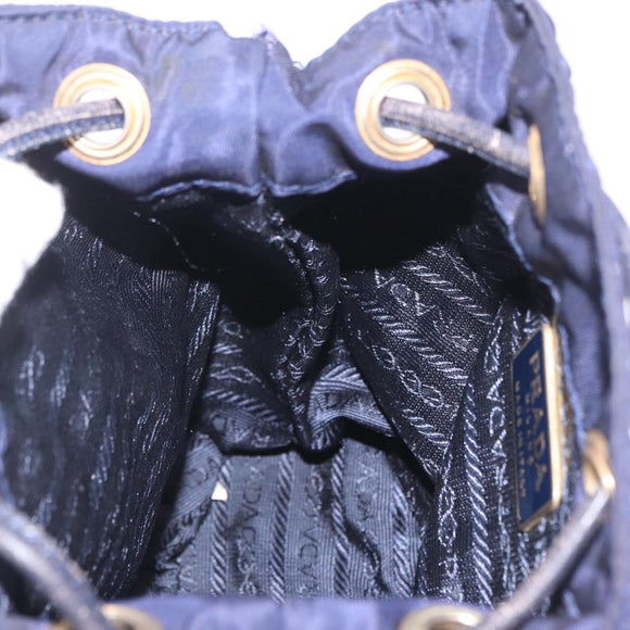 PRADA Chain Shoulder Bag Nylon Navy Gold Auth mr3213