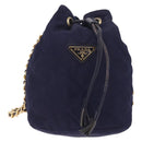 PRADA Chain Shoulder Bag Nylon Navy Gold Auth mr3213-2