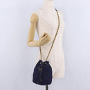 PRADA Chain Shoulder Bag Nylon Navy Gold Auth mr3213-21