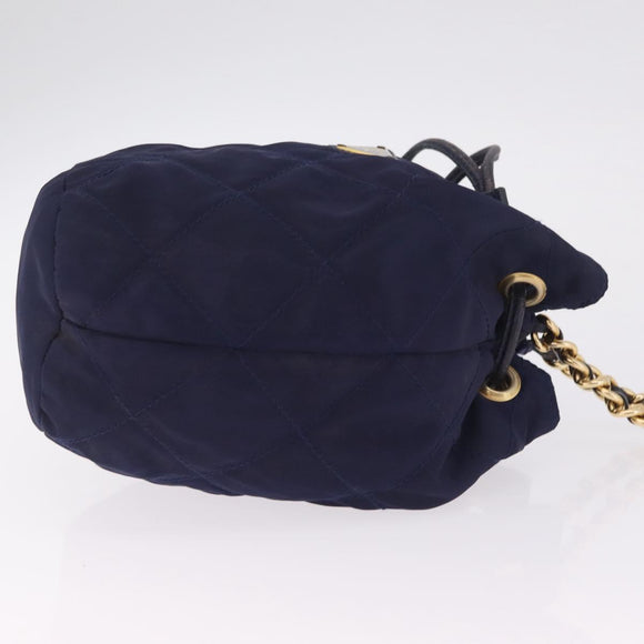 PRADA Chain Shoulder Bag Nylon Navy Gold Auth mr3213