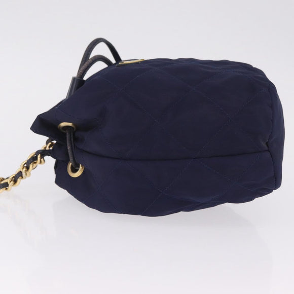PRADA Chain Shoulder Bag Nylon Navy Gold Auth mr3213