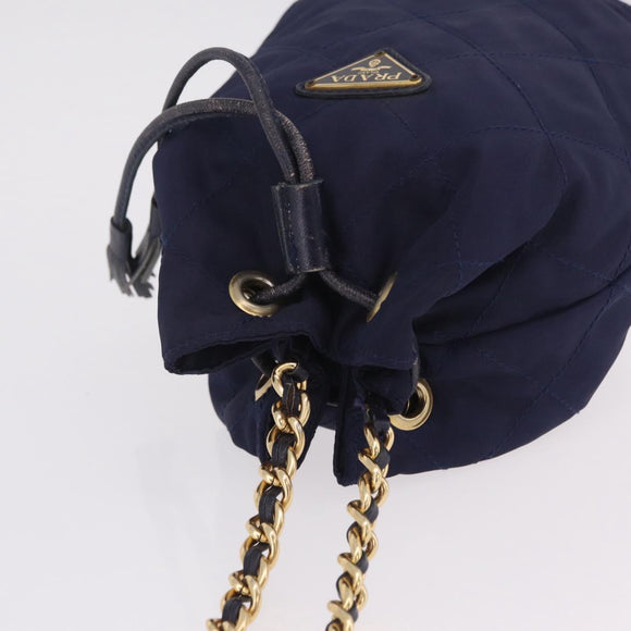 PRADA Chain Shoulder Bag Nylon Navy Gold Auth mr3213