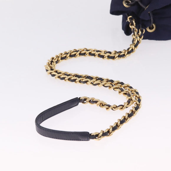PRADA Chain Shoulder Bag Nylon Navy Gold Auth mr3213
