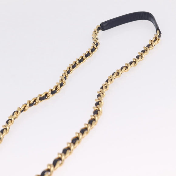 PRADA Chain Shoulder Bag Nylon Navy Gold Auth mr3213