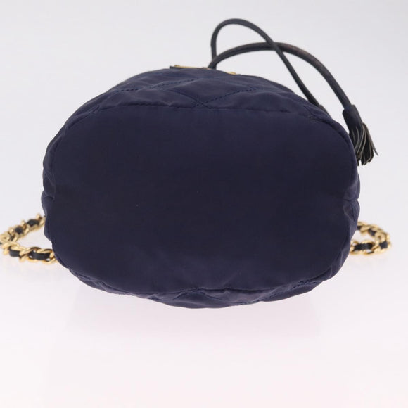 PRADA Chain Shoulder Bag Nylon Navy Gold Auth mr3213